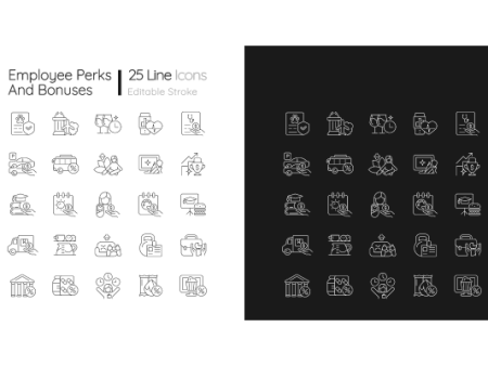 Employee perks and bonuses linear icons set for dark and light mode on Sale