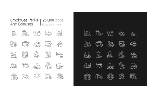 Employee perks and bonuses linear icons set for dark and light mode on Sale