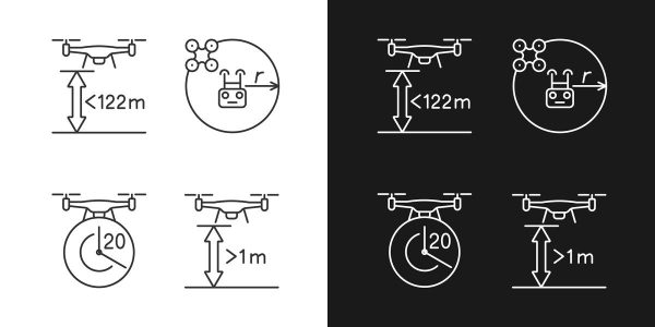 Drone usage linear manual label icons set for dark and light mode Online now