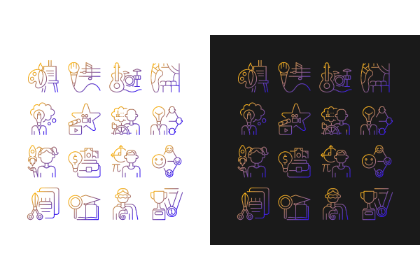 Talents and aptitudes gradient icons set Online now