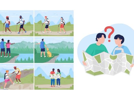 Camping adventure flat color vector illustration set Discount