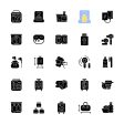 Travel size objects black glyph icons set on white space Discount