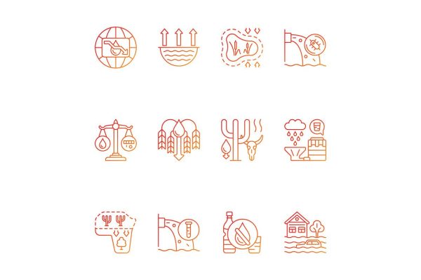 Global water crisis gradient linear vector icons set For Sale