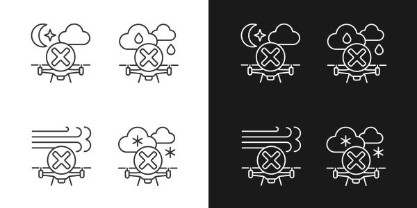 Drone usage linear manual label icons set for dark and light mode Online now