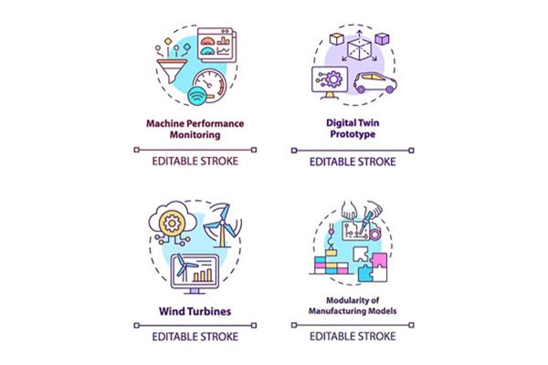 Digital twin concept icons set Online