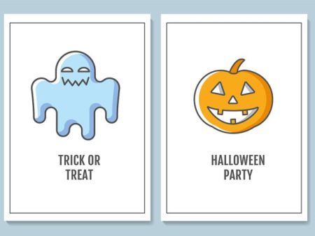 Halloween celebration greeting cards with color icon element set on Sale