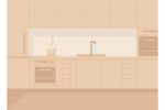 Contemporary monochrome kitchen flat color vector illustration set Online