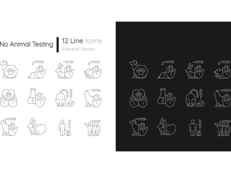 No animal testing linear icons set for dark and light mode Fashion