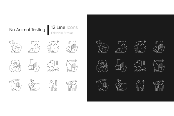 No animal testing linear icons set for dark and light mode Fashion