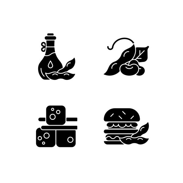 Soy foods black glyph icons set on white space Fashion