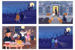 Halloween night celebration flat color vector illustration set Discount