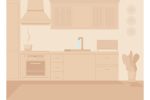 Contemporary monochrome kitchen flat color vector illustration set Online