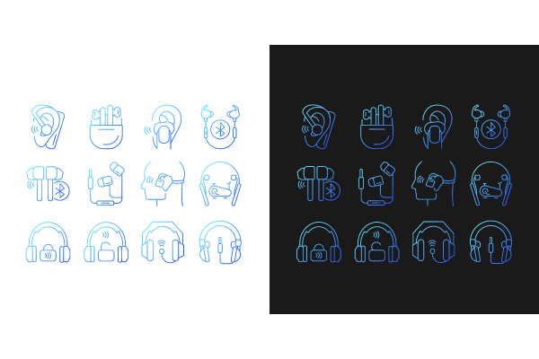 Different types of headphones gradient icons set Cheap