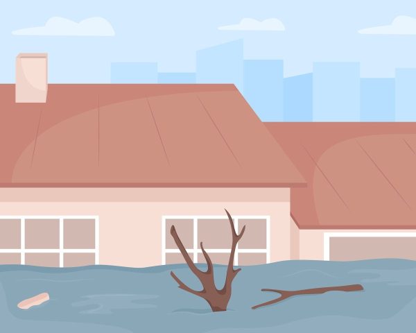 Flooding in urban areas flat color vector illustrations set Discount