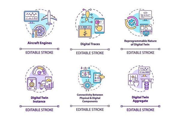 Digital twin concept icons set Online