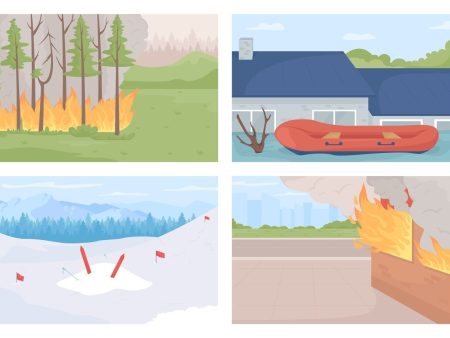 Environmental disasters flat color vector illustrations set For Discount