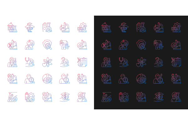 Clinical trials gradient icons set for dark and light mode Online