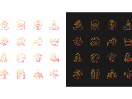 Nepal cultural heritage gradient icons set Hot on Sale