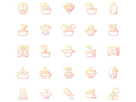 Cooking instruction gradient linear vector icons set Online now