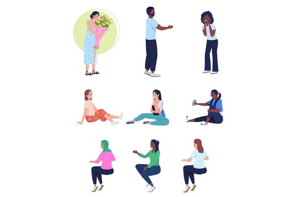 People in different poses color vector character set Discount