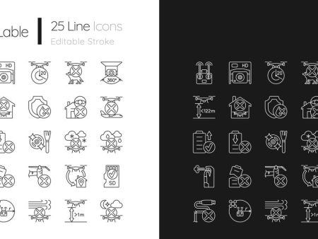 Drone usage linear manual label icons set for dark and light mode Online now