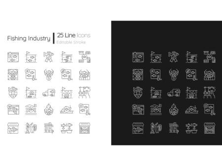 Fishing industry linear icons set for dark and light mode Supply