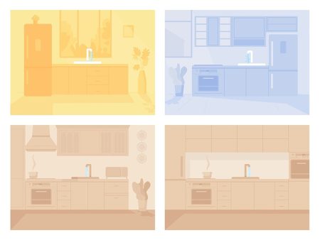 Contemporary monochrome kitchen flat color vector illustration set Online