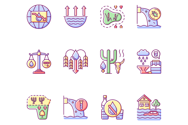 Global water crisis RGB color icons set on Sale