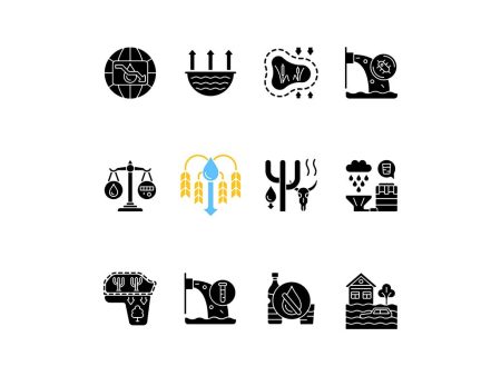 Global water crisis black glyph icons set on white space For Cheap