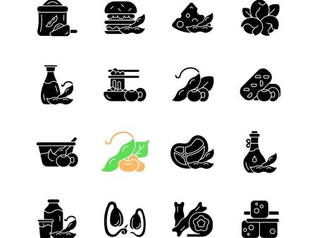 Soy foods black glyph icons set on white space Fashion