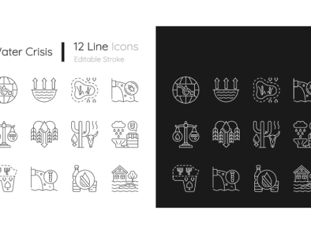 Global water crisis linear icons set for dark and light mode For Cheap