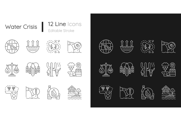 Global water crisis linear icons set for dark and light mode For Cheap