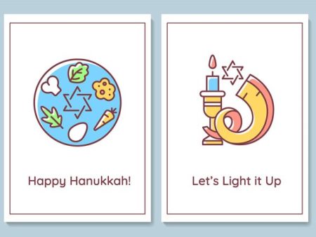 Jewish festival celebration greeting cards with color icon element set Online