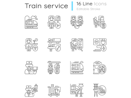 Train services linear icons set Discount