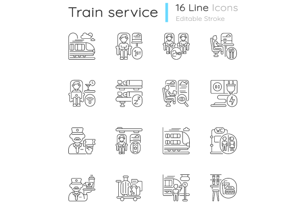 Train services linear icons set Discount