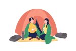 Couple camping in autumn flat color vector illustration set on Sale