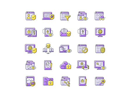 Online surveillance and censorship purple RGB color icons set Discount