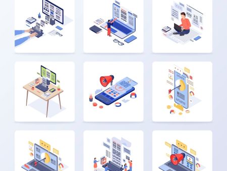 Content marketing & copywriting isometric concept vector icons set Online