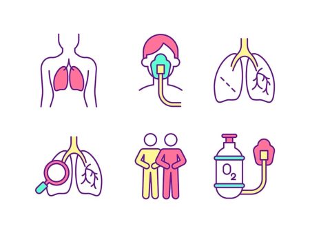 Lungs health care RGB color icons set Discount