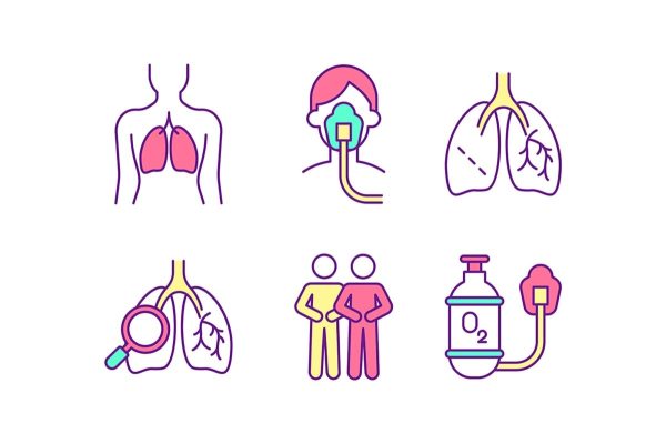 Lungs health care RGB color icons set Discount