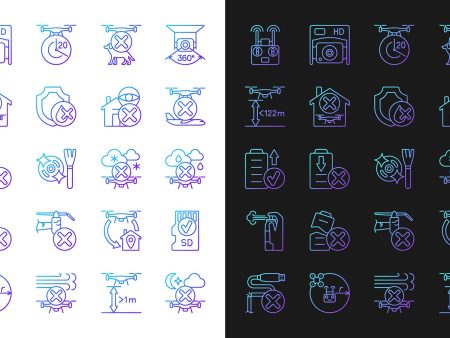 Drone usage gradient manual label icons set for dark and light mode set Online now