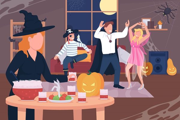 Halloween night celebration flat color vector illustration set Discount