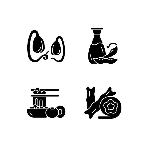 Soy foods black glyph icons set on white space Fashion