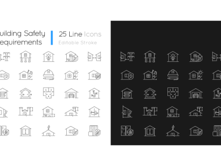 Building safety requirements linear icons set for dark and light mode on Sale