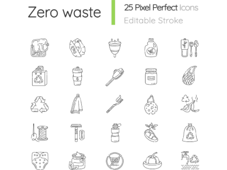 Zero waste linear icons set Fashion