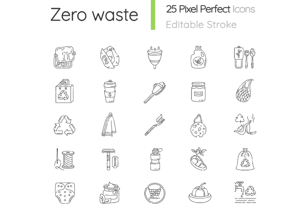 Zero waste linear icons set Fashion