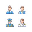 Cruise and hotel staff RGB color icons set For Discount