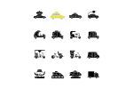 Taxi types black glyph icons set on white space Online now