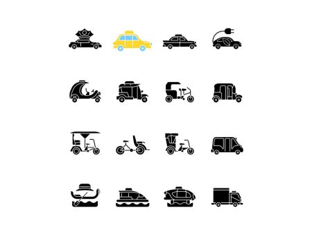 Taxi types black glyph icons set on white space Online now