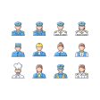 Cruise and hotel staff RGB color icons set For Discount